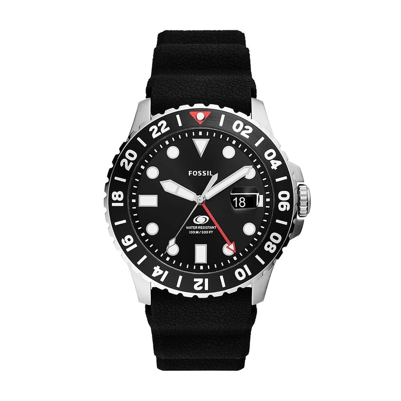 FOSSIL Blue Watch for Men, Gmt Movement with Stainless Steel or Leather Strap,Black,46 mm