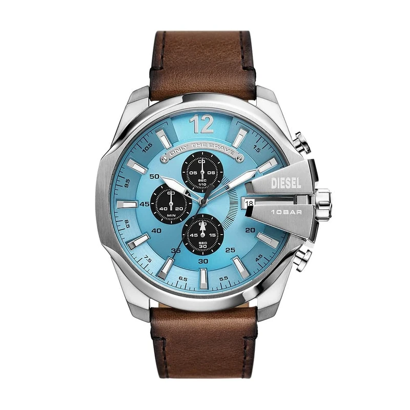 DIESEL Mega Chief Series Watch for Men, Chronograph Movement with Leather Strap