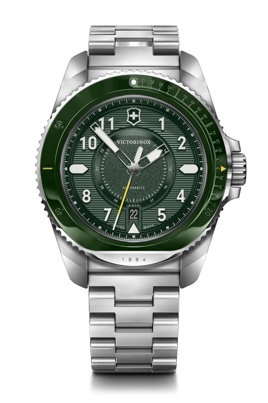 Victorinox Men’s Watch Journey 1884, Ø 43 mm, Swiss Made, Automatic, Water-Resistant up to 200 m, Sapphire Glass, Stainless Steel Strap, Green/Silver