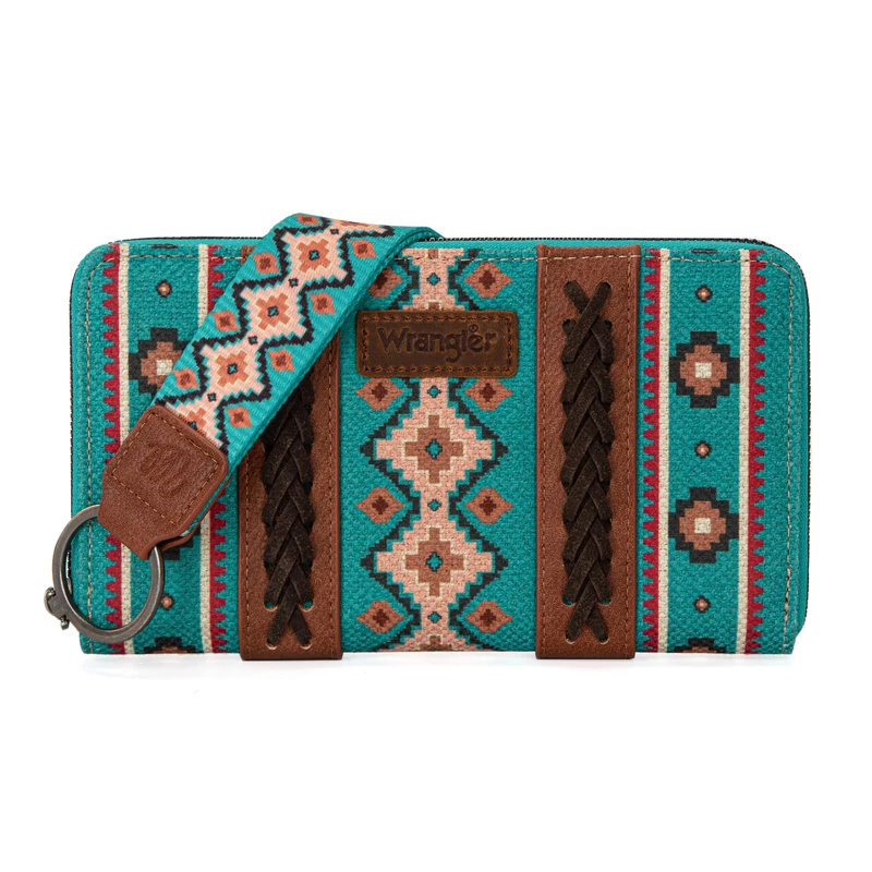 Wrangler Wallet Purse for Women Western Aztec Clutch Wristlet Wallet with Credit Card Holder, Turquoise, One Size, Trendy - Image 1