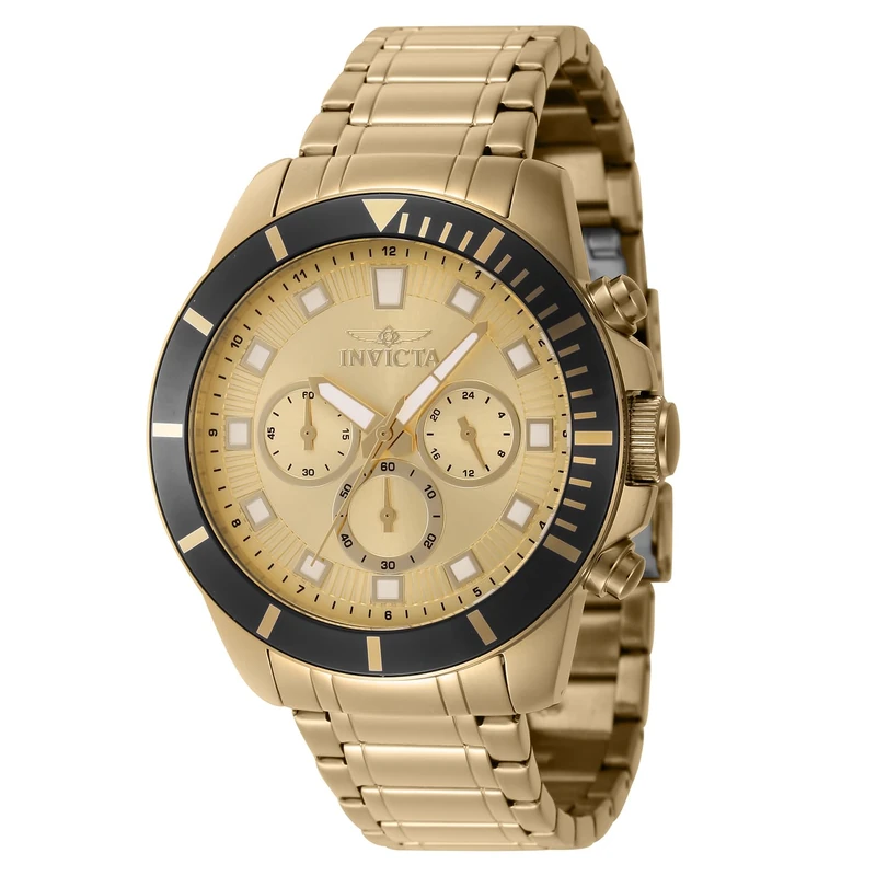 Invicta Pro Diver 46045 Men's Watch - Waterproof - Analogue - Quartz Movement - Stainless Steel with Gold dial - 45mm