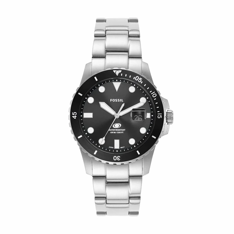 FOSSIL Blue Watch for Men, Quartz Movement with Stainless Steel or Leather Strap,Silver Tone,42 mm