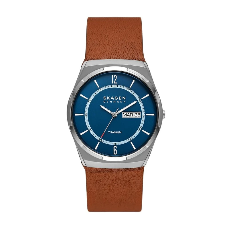 SKAGEN Melbye Titanium Watch for Men, Quartz Three Hand Movement with Stainless Steel or Leather Strap