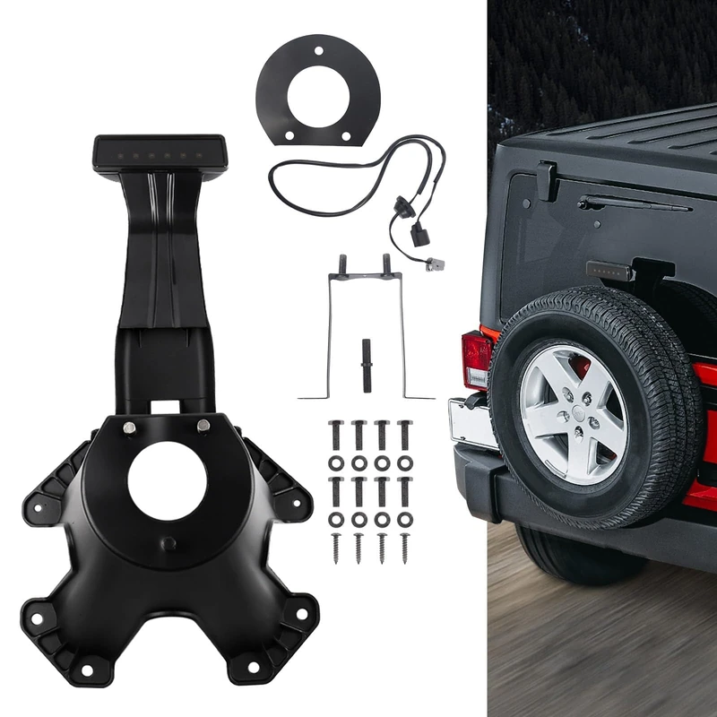 DKMGHT Spare Tire Holder Mounting Bracket Tire Carrier for Jeep Wrangler JK 07-18 with 3rd Third Brake Light Accessories 55397217AJ 68048581AA Aluminum Alloy Bracket (Smoke Lens)