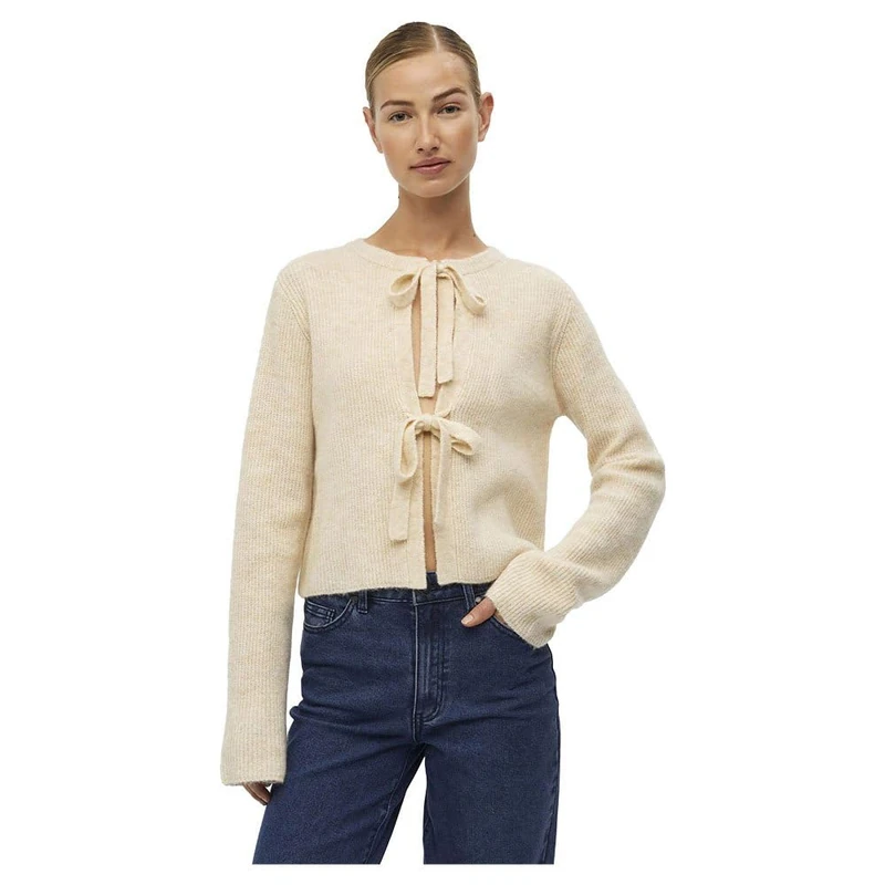 Object Female Cardigan Short Wool Blend, Sandshell/Detail: Melange, XL
