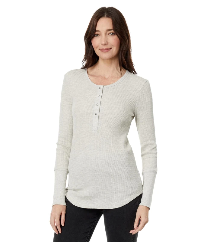 Splendid Women's Long Sleeve Thermal Henley Shirt, Oat Heather, XS