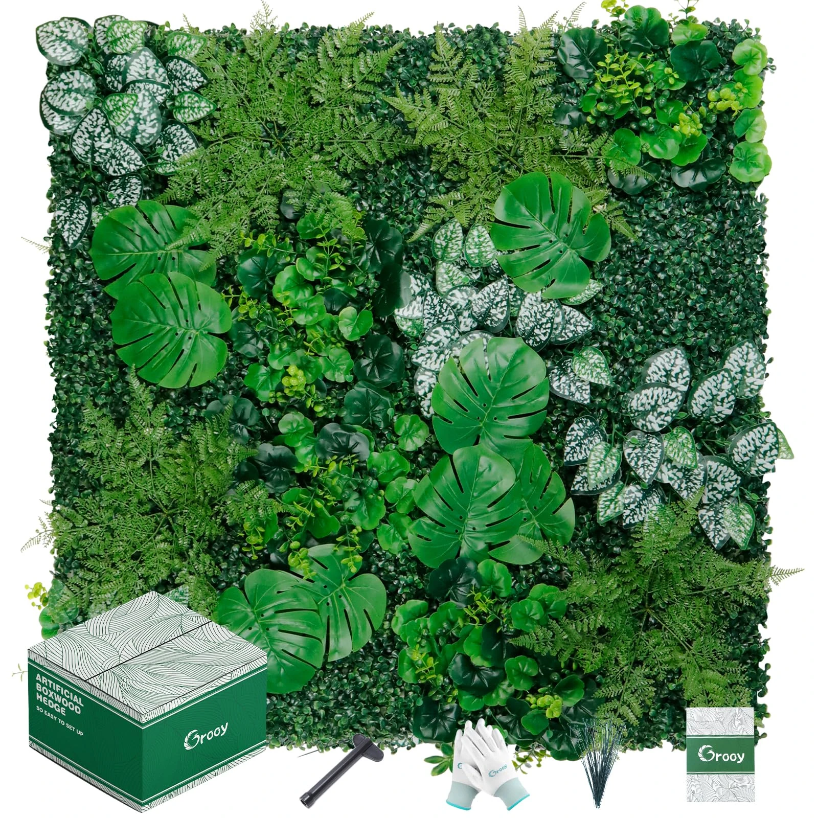 Grooy Artificial Boxwood Panels, Grass Wall Panels 16 Pack 20"x20",Privacy Hedge Fence Screen with UV Protection,Fake Greenery Backdrop for Indoor Wedding Decoration and Outdoor Garden Backyard