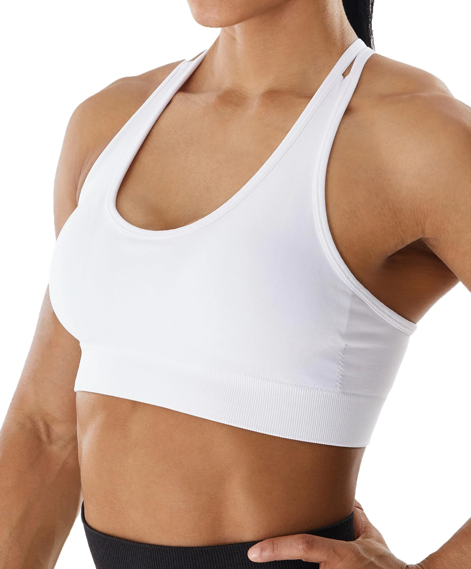 JOYSPELS Women's Seamless Sports Bra - Wirefree Yoga Bra with Removable Pads for Women - Bright White - M