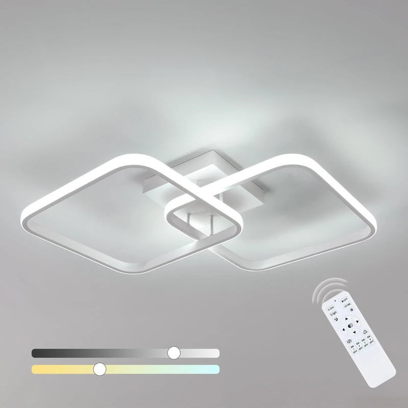 Comely 50W 5625LM Dimmable LED Ceiling Light, 64 cm Ceiling Light with Remote Control 3000K-6500K, Acrylic Square Living Room Chandelier for Bedroom, Bathroom, Living Room, Kitchen, Hallway