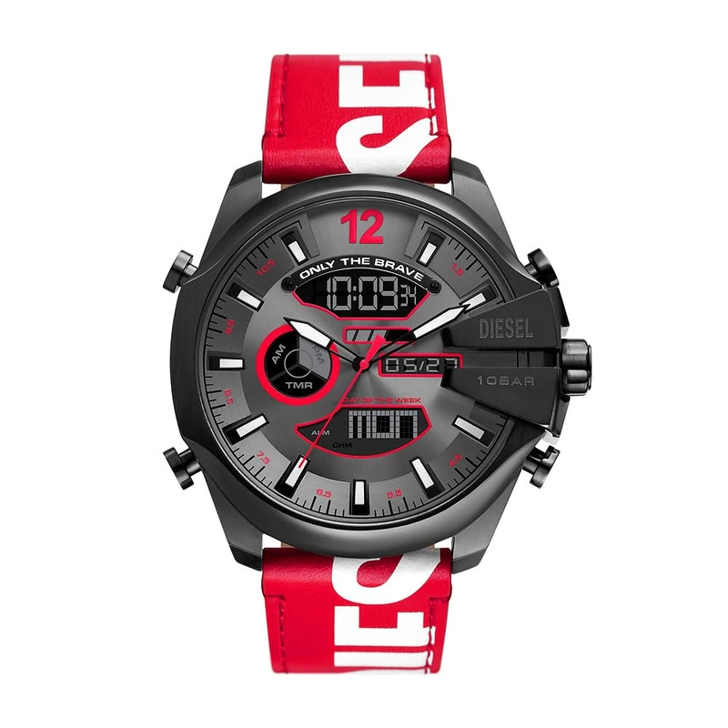 Diesel Mega Chief Watch for Men, Ana-Digi Movement with Silicone, Stainless Steel or Leather Strap