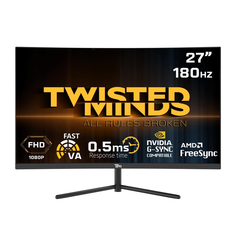 Twisted Minds 27 Inch Display Fast VA Gaming Monitor - 1920 x 1080 FHD Resolution, 180 Hz Refresh Rate, 16:9 Aspect Ratio, 0.5ms Response Time - Black (TM27FHD180VA)