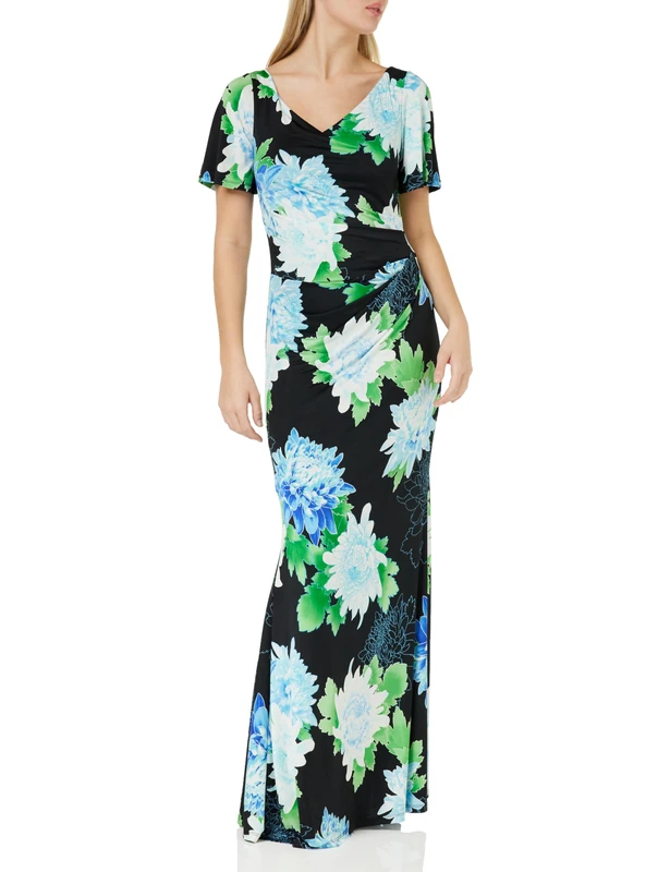 Gina Bacconi Jersey Maxi Dress, Navy/Green, 10