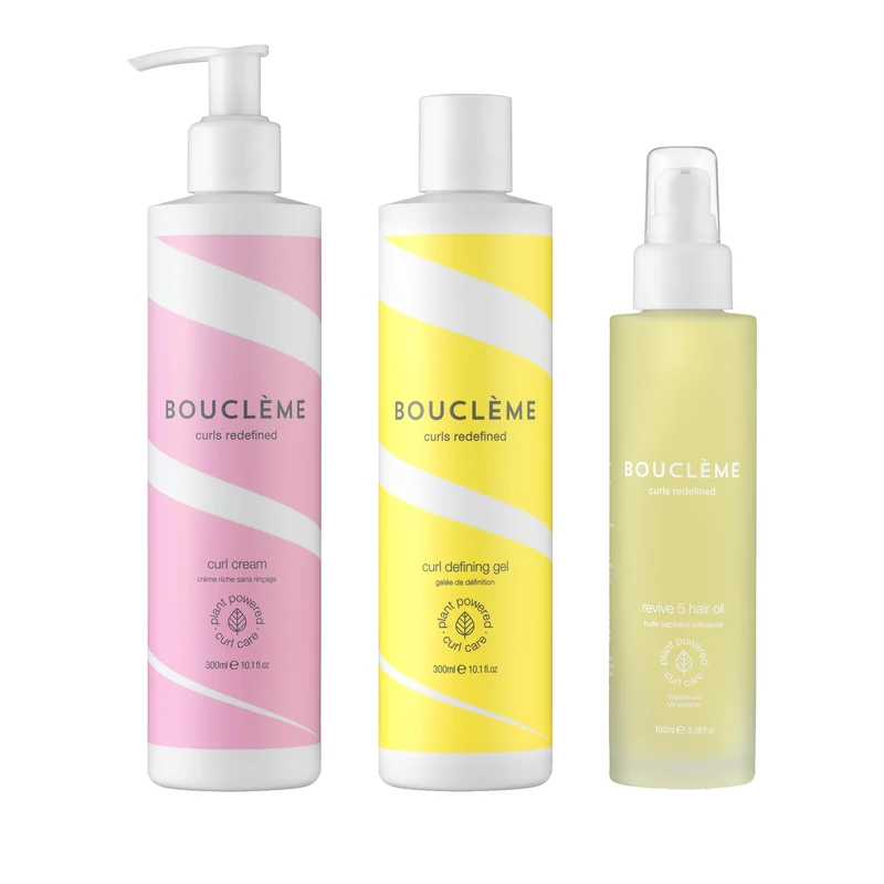 Bouclème - Curl Cream - Leave In Hold Cream for All Curl Types & Bouclème Revive 5 Hair Oil - Weightless Antioxidant Multi-Use oil & Bouclème - Curl Defining Gel - Moisturising Serum for Holding Curls