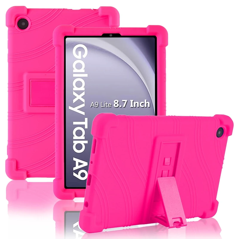 ATOOZ for Samsung Galaxy Tab A9 Lite Case 8.7 Inch 2023,Soft Silicone Kids Case for Samsung Galaxy Tab A9 8.7 Inch Tablet (SM-X110/SM-X115/SM-X117) with Adjustable Bracket (Rose red)