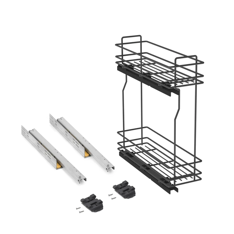 Emuca - Pull out bottle rack with soft closeTitaneMax, Side Mount, Soft Closing, Module 200 mm, Steel, Anthracite Grey