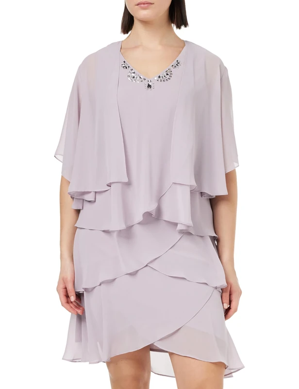 Gina Bacconi Tiered Dress and Jacket, Lavender, 14