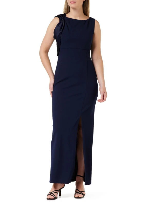 Gina Bacconi Bow Shoulder Maxi Dress, Navy, 18