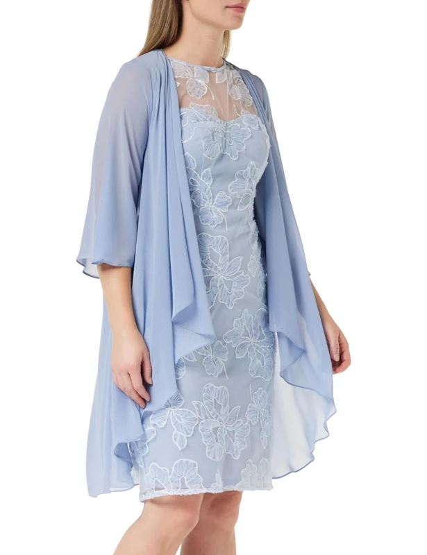 Gina Bacconi Embroidered Dress and Chiffon Jacket, Hydrangea, 14