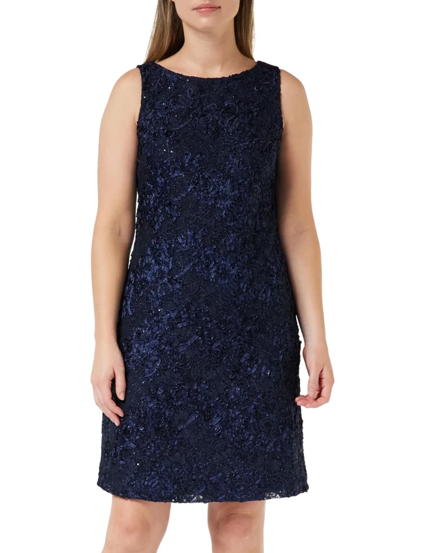 Gina Bacconi Short Rosette Shift Dress with Elongated Chiffon Cascade Jacket, Navy, 12