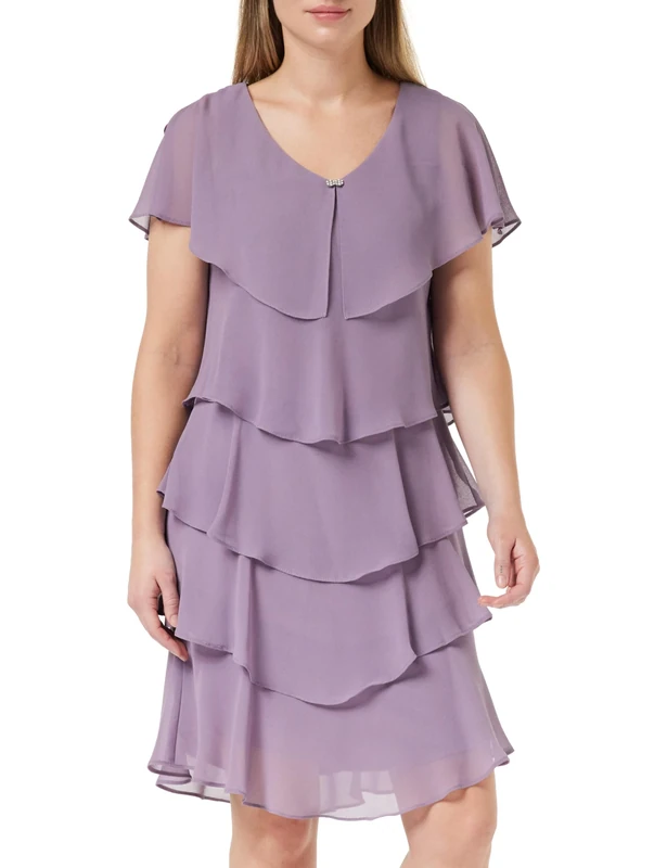 Gina Bacconi Georgette Tiered Dress, Lilac, 14