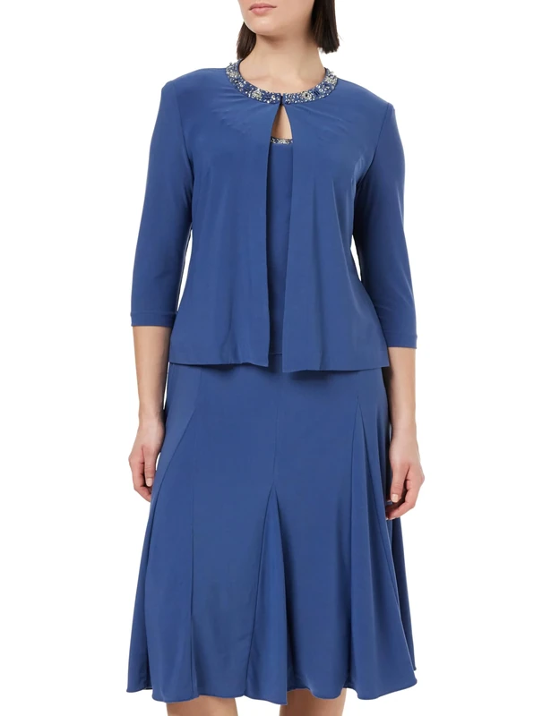 Gina Bacconi Jersey Midi A-Line Jacket Dress, Wedgewood, 12