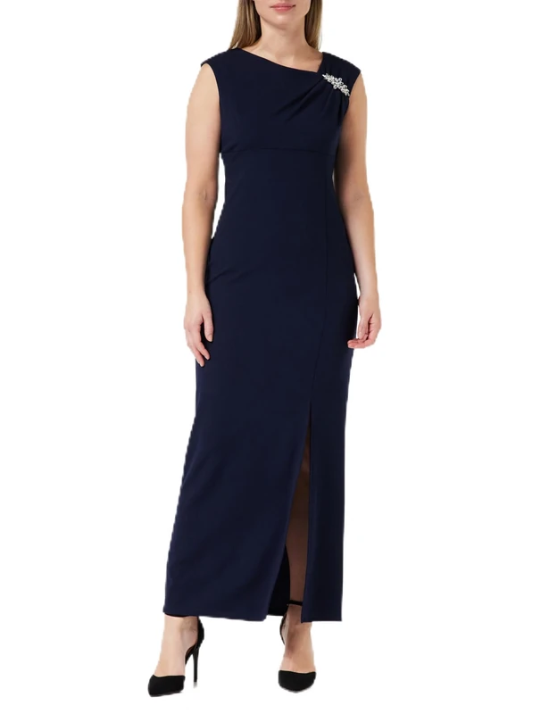 Gina Bacconi Maxi Dress with Trim, Navy, 14