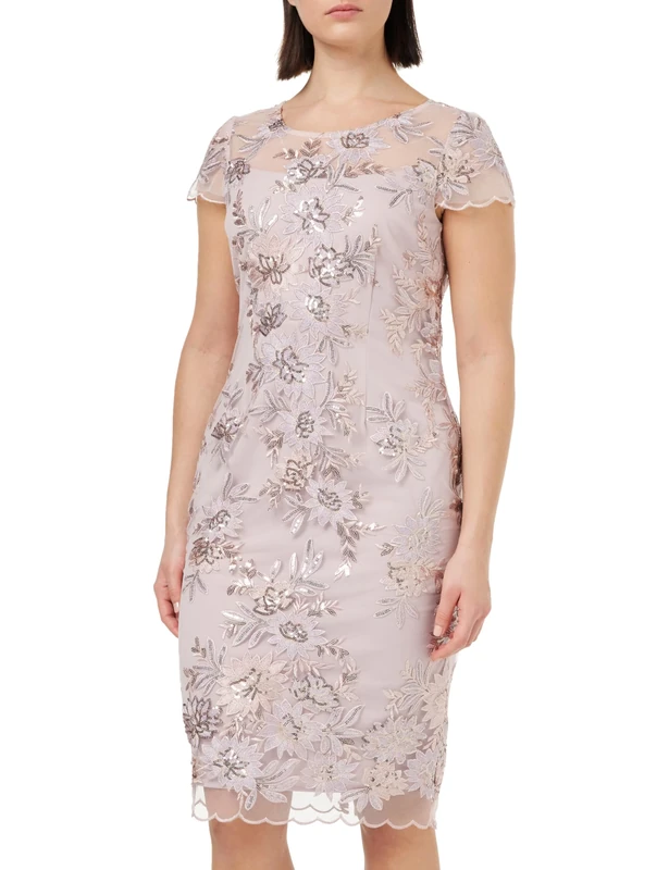 Gina Bacconi Midi Embroidered Dress, Blush, 16