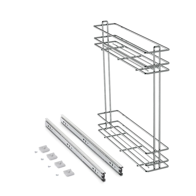 Emuca - Sliding pull out bottle rack for kitchen base unit, side mounting, 150mm, Chrome plated, Steel
