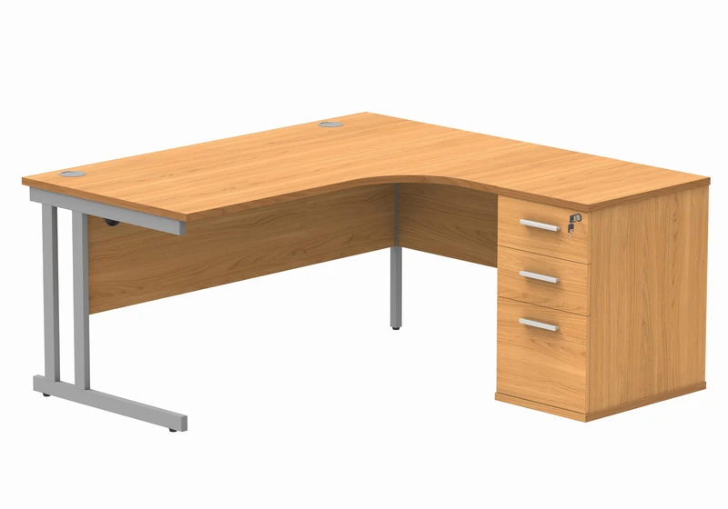 Office Hippo Heavy Duty Radial Office Desk With Filing Cabinet Storage, Right Corner Desk, Strong & Reliable Office Table With Integrated Cable Ports, PC For Office or Home