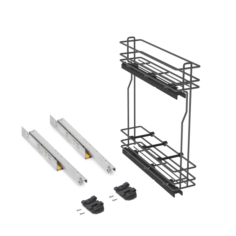 Emuca - Pull out bottle rack with soft closeTitaneMax, Side Mount, Soft Closing, Module 150 mm, Steel, Anthracite Grey