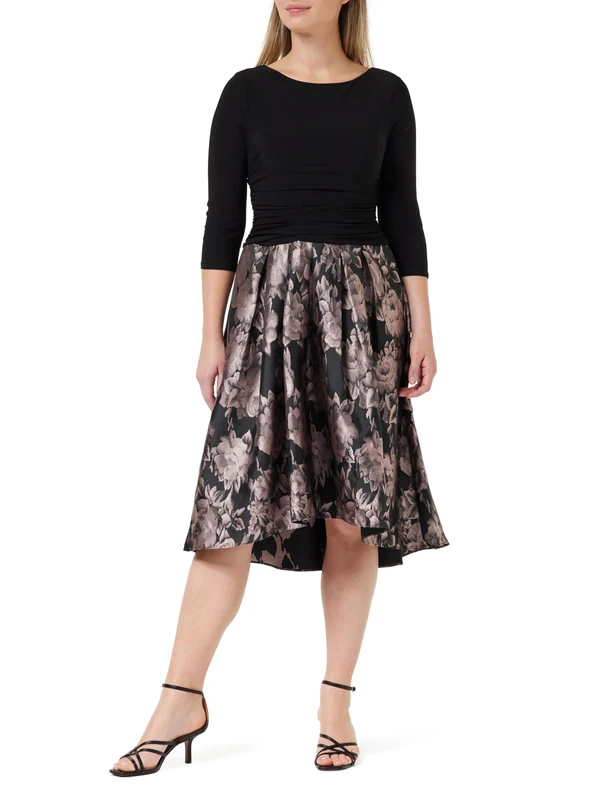 Gina Bacconi Floral Printed Jacquard Dress, Black Pink, 14