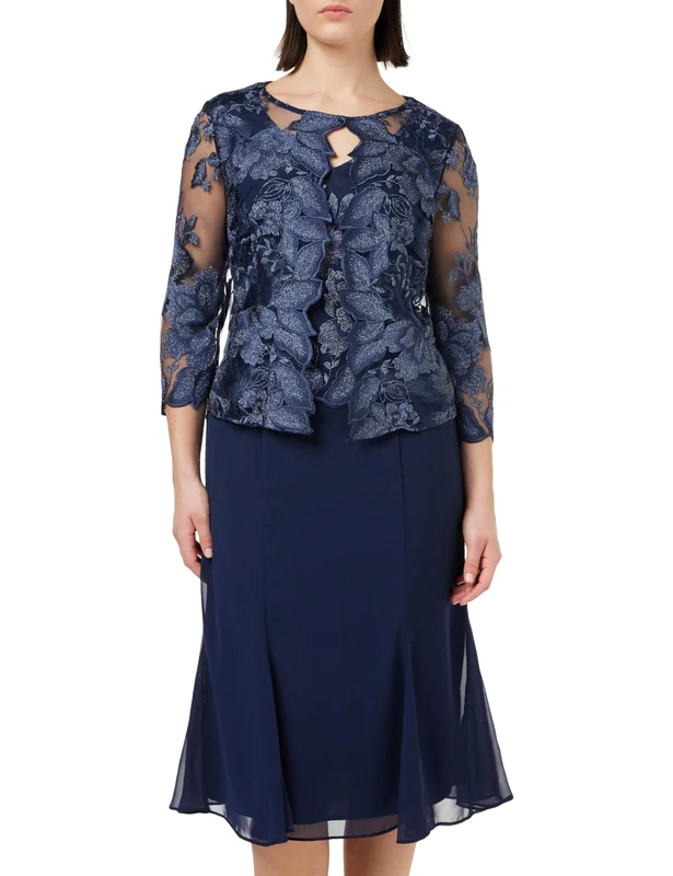 Gina Bacconi Midi Length Mock Jacket Dress, Spring Navy, 10