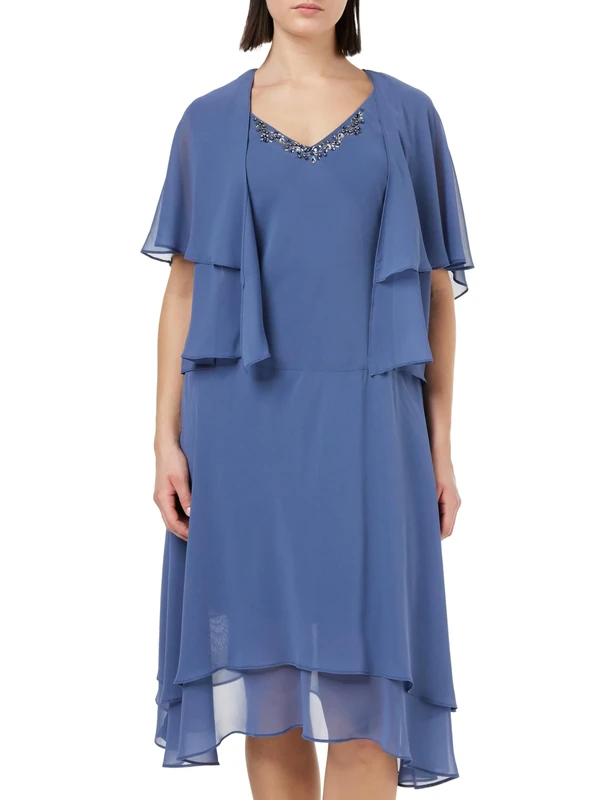Gina Bacconi Midi V Neck Embellished Dress and Jacket, Wedgewood, 16