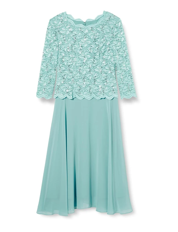 Gina Bacconi Midi Dress with Lace Bodice & Chiffon Skirt, SEA Mist, 20