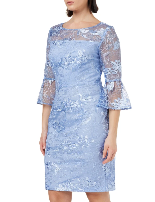 Gina Bacconi Embroidered Sequin Lace Dress, Hydrangea, 18