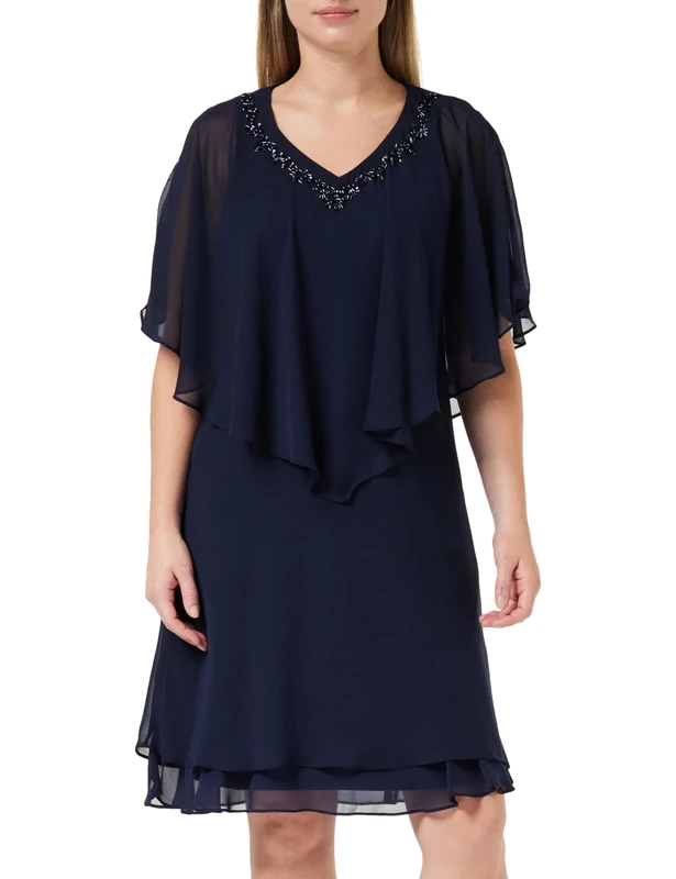 Gina Bacconi V Neck Embellished Dress, Spring Navy, 12