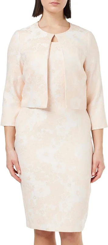Gina Bacconi Jacquard Shift Dress and Bolero, Peach, 14