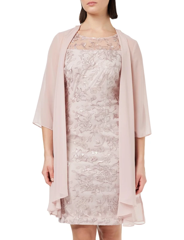 Gina Bacconi Embroidered Dress with Matching Chiffon Jacket, Rose Pink, 12