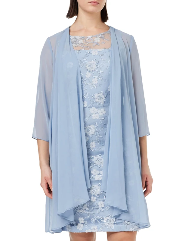 Gina Bacconi Embroidered Dress with Matching Chiffon Jacket, Light Blue, 12
