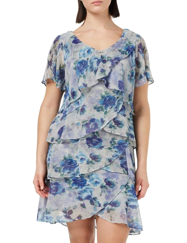 Gina Bacconi Printed Tiered Dress with Trim, Perri, 14