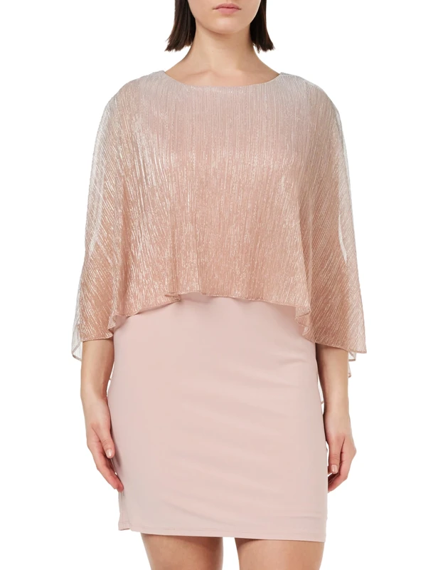 Gina Bacconi Foil Cape Chiffon Cocktail Dress, Rose Pink, 16