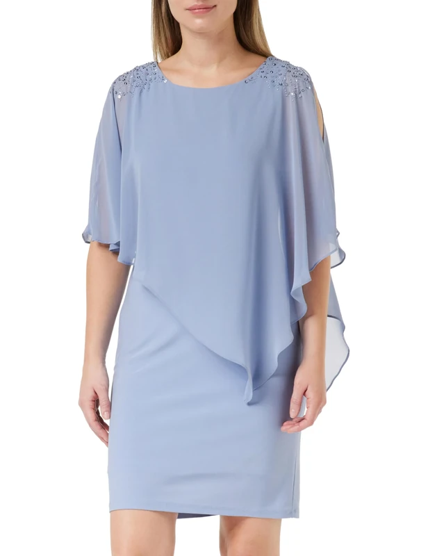 Gina Bacconi Beaded Shoulder Chiffon Dress, Hydrangea, 12