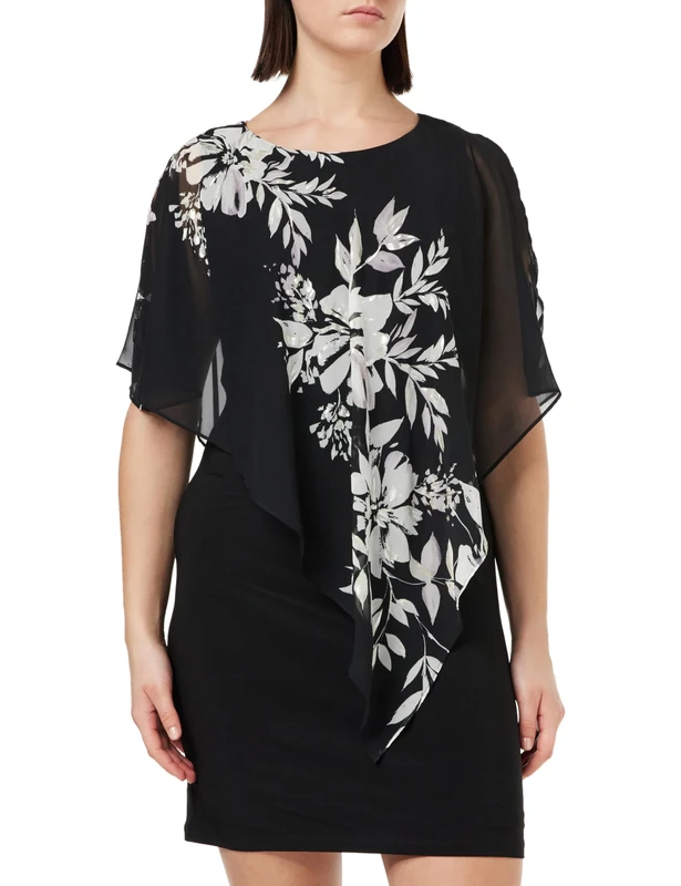 Gina Bacconi Asymmetric Dress with Printed Foil Detail, Black/Ivory, 12 - Image 1
