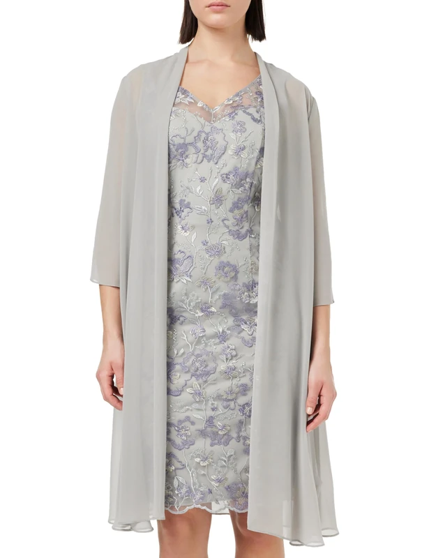 Gina Bacconi Embroidered Dress & Chiffon Jacket, Dove, 12