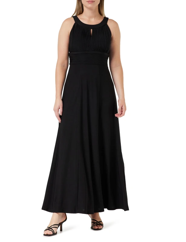 Gina Bacconi Kelsie Ruched Waist Keyhole Neck Maxi Dress - Black