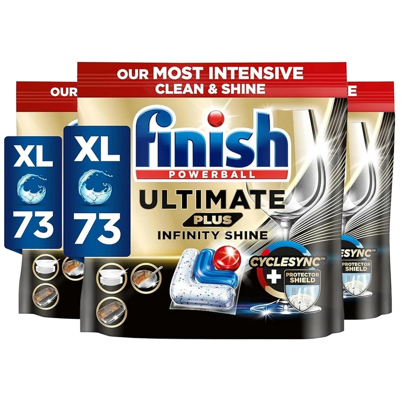 Finish Dishwasher Tablet, Ultimate Plus Infinity Shine, 219 Tabs (73 x 3pck), Fresh Scent, Tough on Grease, Our Most Intensive Clean & Shine, Effective for Short Eco Cycle