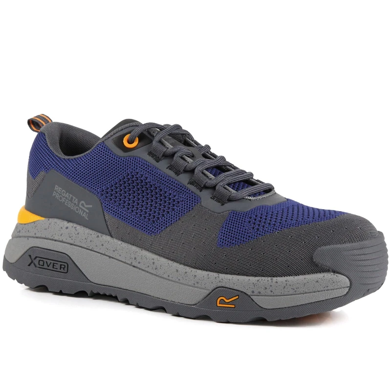Regatta Adults Crossfort Metal Free Safety Trainers with Deep Cushioned Soles - Perfect for Workwear and Casual wear Blue Grey