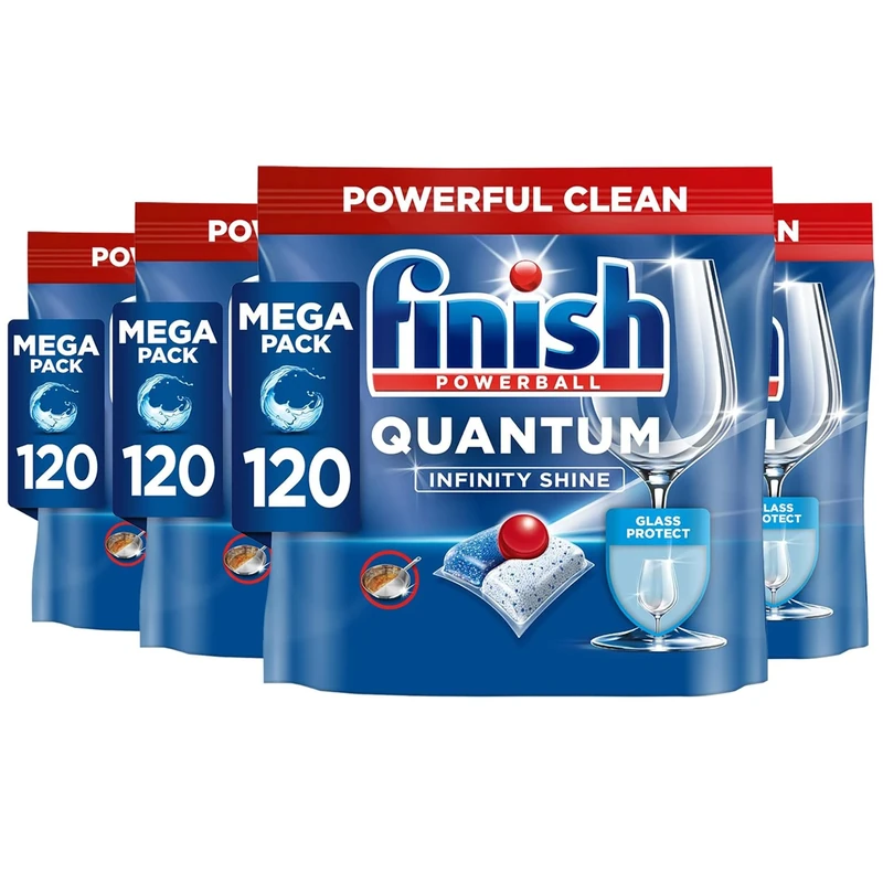 Finish Quantum Infinity Shine Dishwasher Tablets Bulk | Scent : REGULAR | Size : 480 Dishwasher Tabs | For Sparkling Clean (Pack of 4)