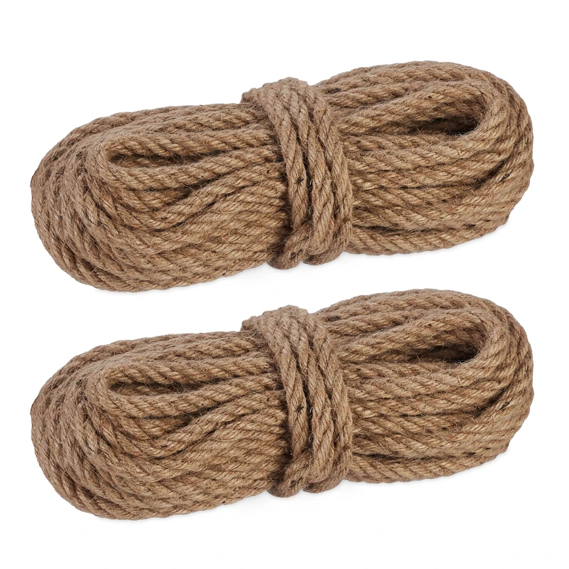 Relaxdays Natural Rope, 2X Set, Jute, Plant, Twine, Handicraft, Garden Decorations, Hessian Thread, 10mm Thick, 15m Long, 8 x 26 x 8 cm