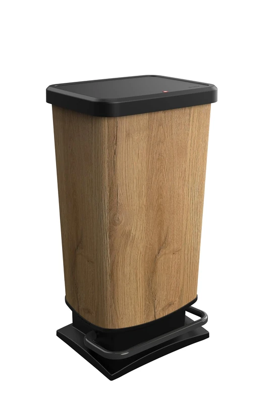 Rotho Paso Trash can 40l with pedal and lid, Plastic (PP) BPA-free, Wood, 40l (35.3 x 29.5 x 67.6 cm)